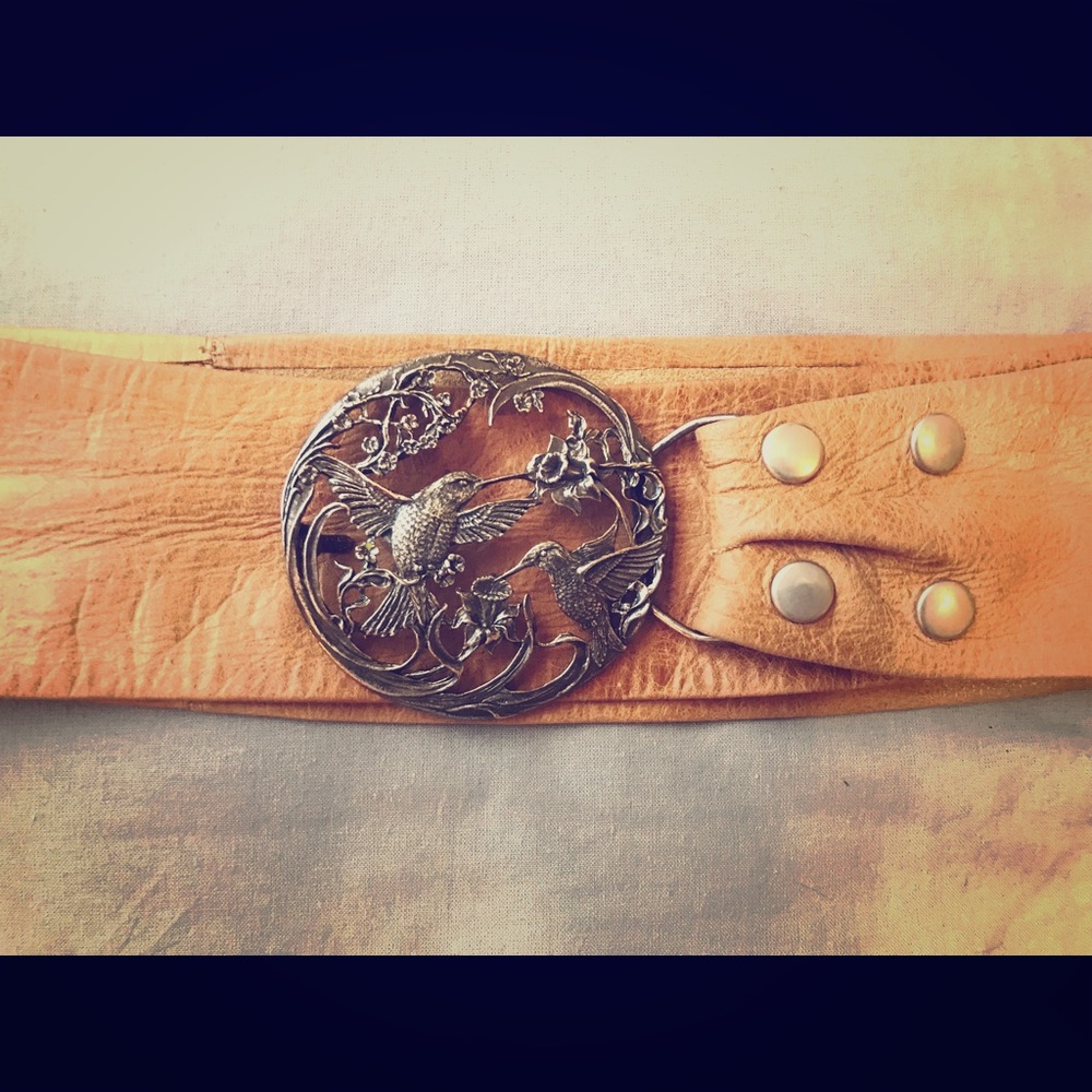 Moss Mills Belt Wide Leather Sash Bird Buckle